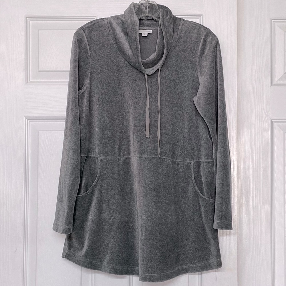 J. Jill Pure Jill Gray Velour Soft Cowl Neck Pullover Top Sz S